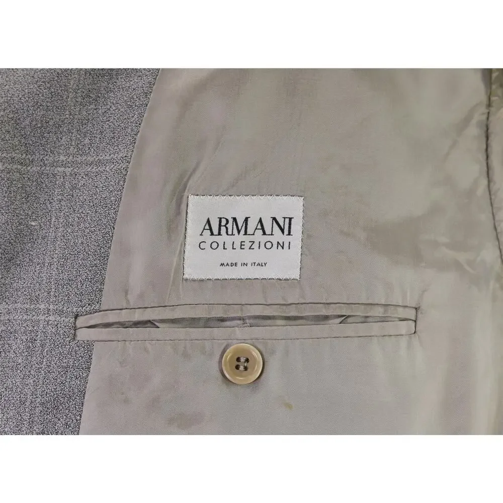 Armani Collezioni Gray Knit Windowpane Wool Silk 3-Btn Sportcoat Blazer 44R